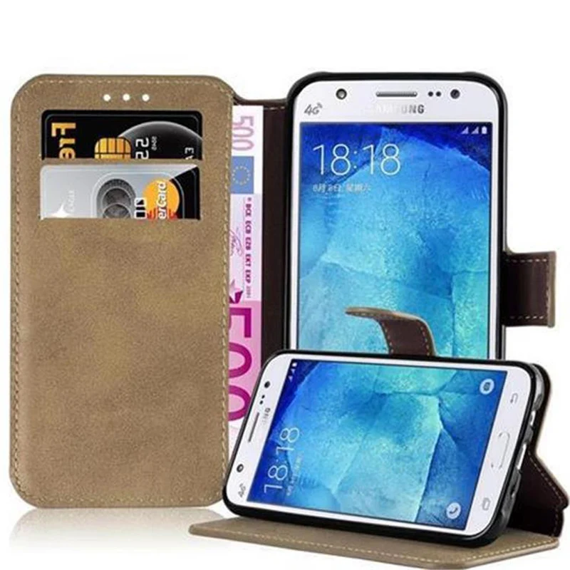Cadorabo Hülle kompatibel mit Samsung Galaxy J5 2015 Schutzhülle mit Standfunktion und Kartenfach im Retro Design