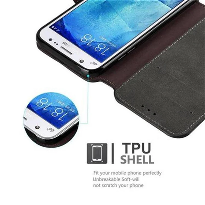 Cadorabo Hülle kompatibel mit Samsung Galaxy J5 2015 Schutzhülle mit Standfunktion und Kartenfach im Retro Design