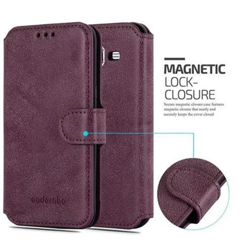 Cadorabo Hülle kompatibel mit Samsung Galaxy J5 2015 Schutzhülle mit Standfunktion und Kartenfach im Retro Design