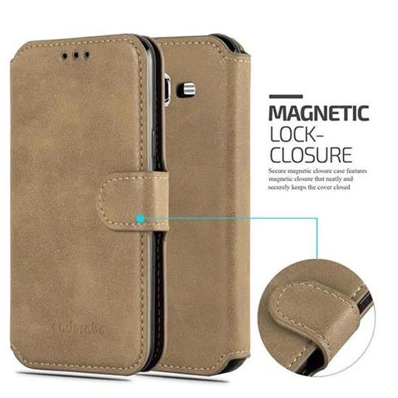 Cadorabo Hülle kompatibel mit Samsung Galaxy J5 2015 Schutzhülle mit Standfunktion und Kartenfach im Retro Design