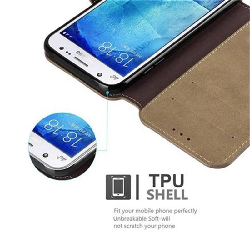 Cadorabo Hülle kompatibel mit Samsung Galaxy J5 2015 Schutzhülle mit Standfunktion und Kartenfach im Retro Design