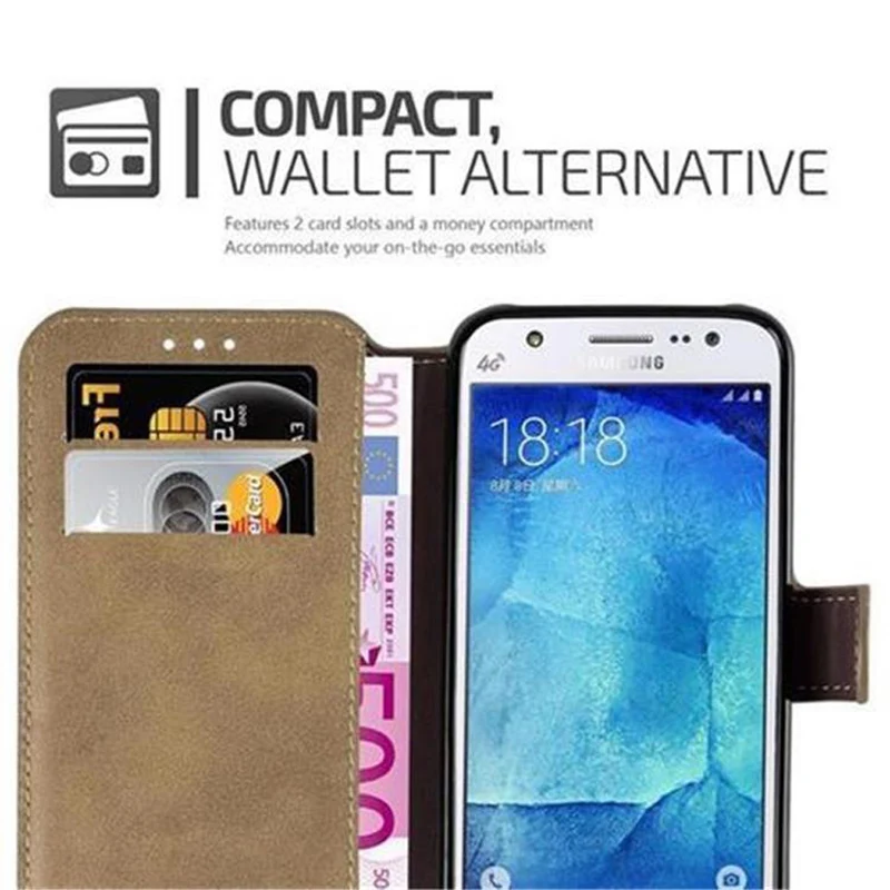 Cadorabo Hülle kompatibel mit Samsung Galaxy J5 2015 Schutzhülle mit Standfunktion und Kartenfach im Retro Design