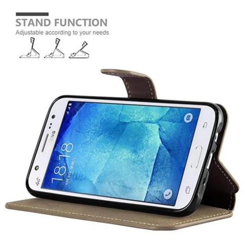 Cadorabo Hülle kompatibel mit Samsung Galaxy J5 2015 Schutzhülle mit Standfunktion und Kartenfach im Retro Design