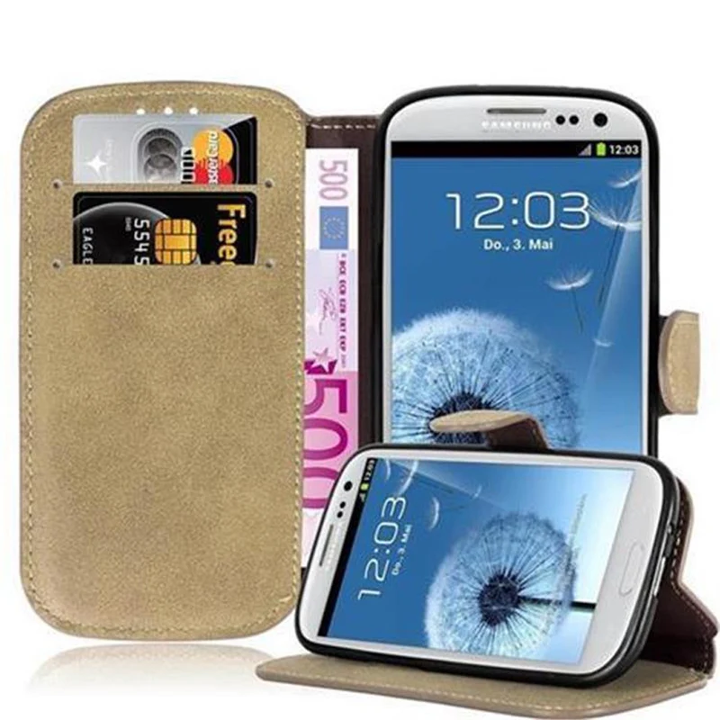 Cadorabo Hülle kompatibel mit Samsung Galaxy S3 / S3 NEO Schutzhülle mit Standfunktion und Kartenfach im Retro Design