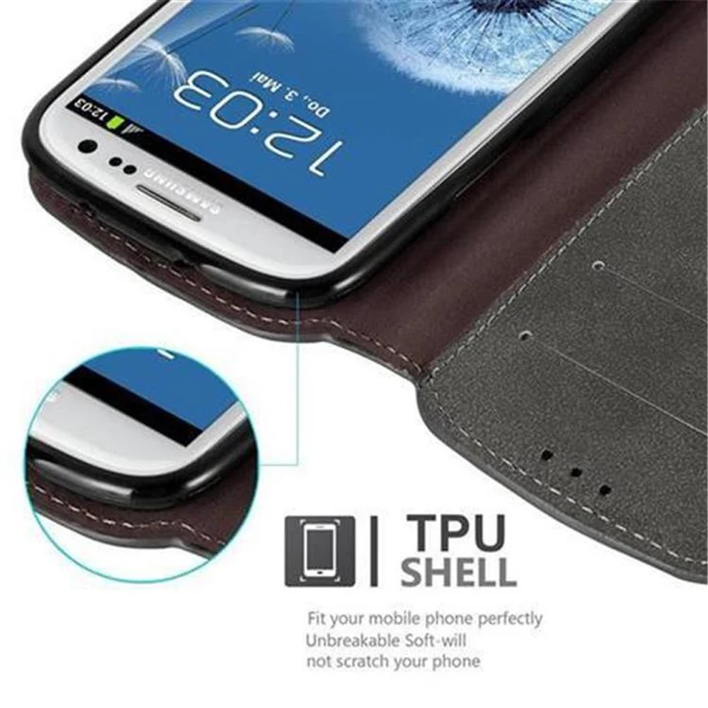 Cadorabo Hülle kompatibel mit Samsung Galaxy S3 / S3 NEO Schutzhülle mit Standfunktion und Kartenfach im Retro Design