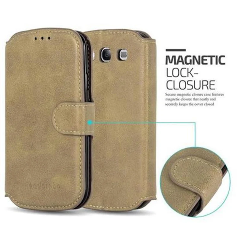 Cadorabo Hülle kompatibel mit Samsung Galaxy S3 / S3 NEO Schutzhülle mit Standfunktion und Kartenfach im Retro Design