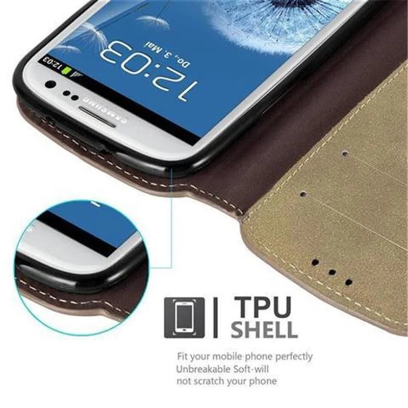 Cadorabo Hülle kompatibel mit Samsung Galaxy S3 / S3 NEO Schutzhülle mit Standfunktion und Kartenfach im Retro Design