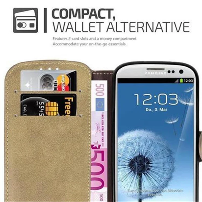 Cadorabo Hülle kompatibel mit Samsung Galaxy S3 / S3 NEO Schutzhülle mit Standfunktion und Kartenfach im Retro Design