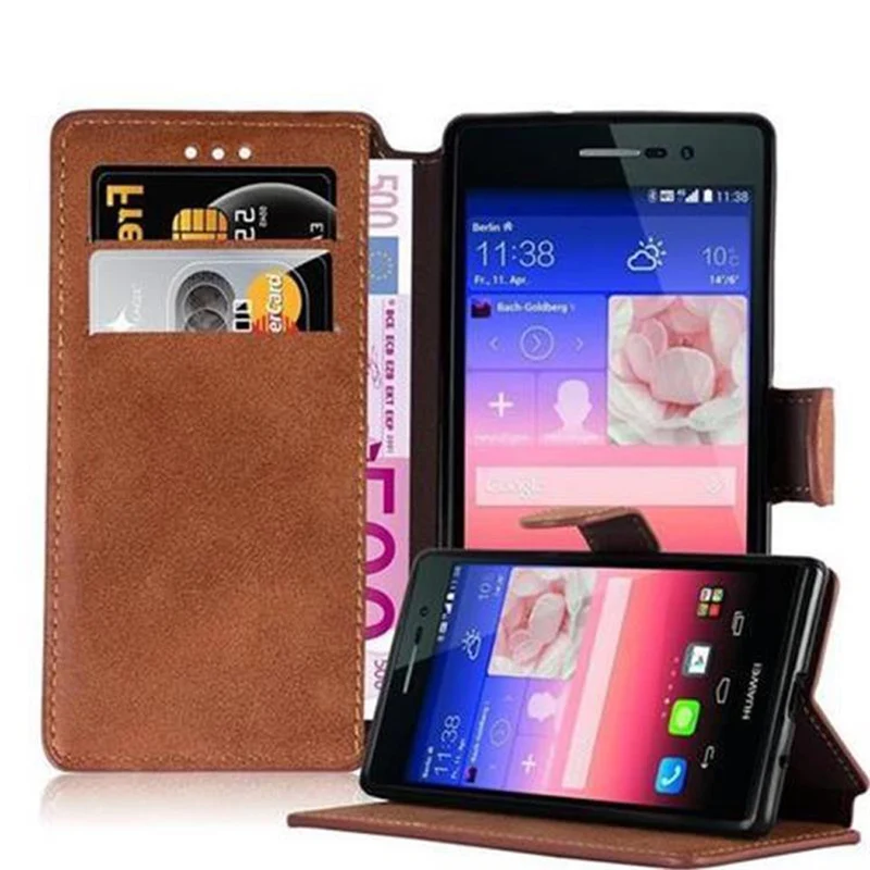 Cadorabo Hülle kompatibel mit Huawei ASCEND P7 Schutzhülle mit Standfunktion und Kartenfach im Retro Design