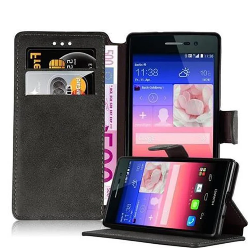 Cadorabo Hülle kompatibel mit Huawei ASCEND P7 Schutzhülle mit Standfunktion und Kartenfach im Retro Design