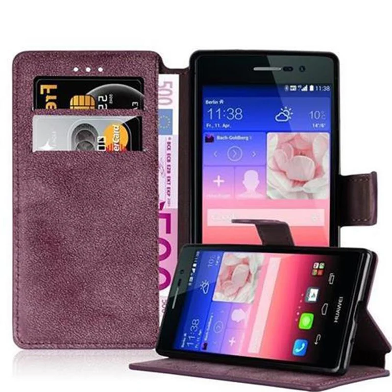 Cadorabo Hülle kompatibel mit Huawei ASCEND P7 Schutzhülle mit Standfunktion und Kartenfach im Retro Design