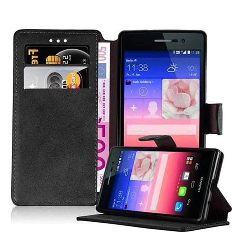 Cadorabo Hülle kompatibel mit Huawei ASCEND P7 Schutzhülle mit Standfunktion und Kartenfach im Retro Design