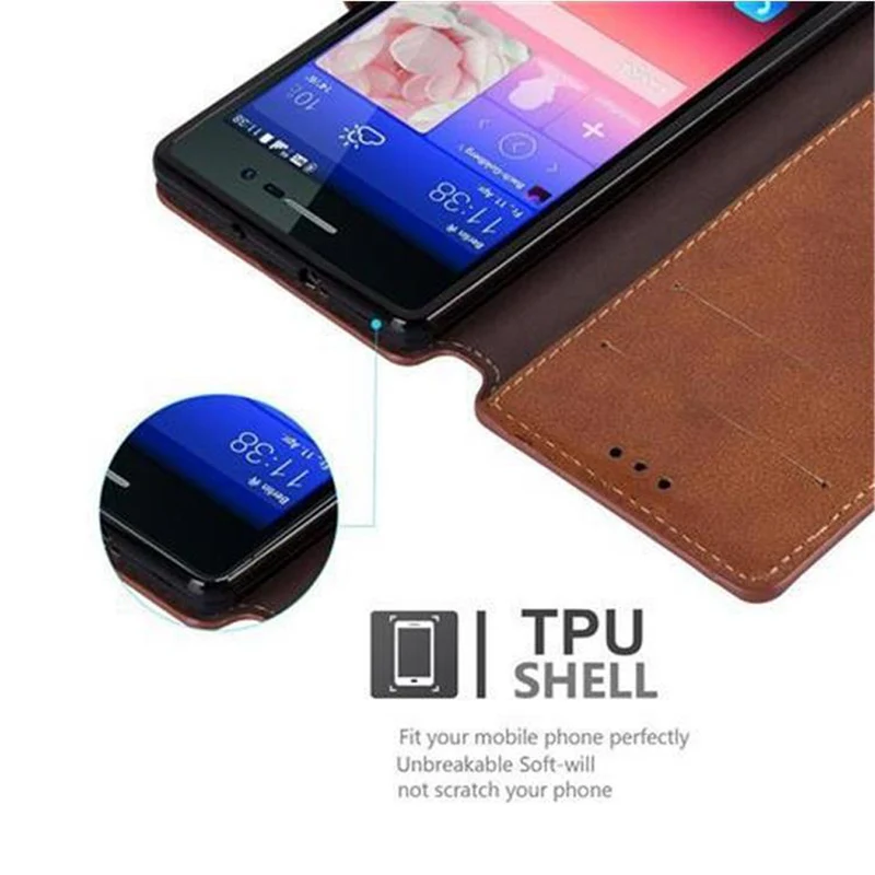Cadorabo Hülle kompatibel mit Huawei ASCEND P7 Schutzhülle mit Standfunktion und Kartenfach im Retro Design
