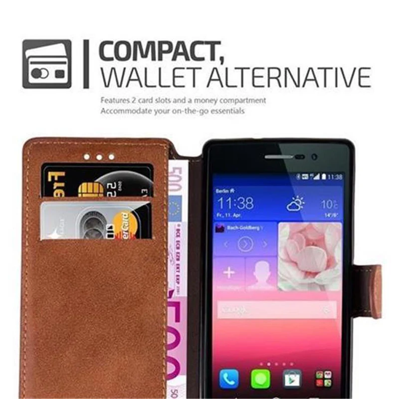 Cadorabo Hülle kompatibel mit Huawei ASCEND P7 Schutzhülle mit Standfunktion und Kartenfach im Retro Design