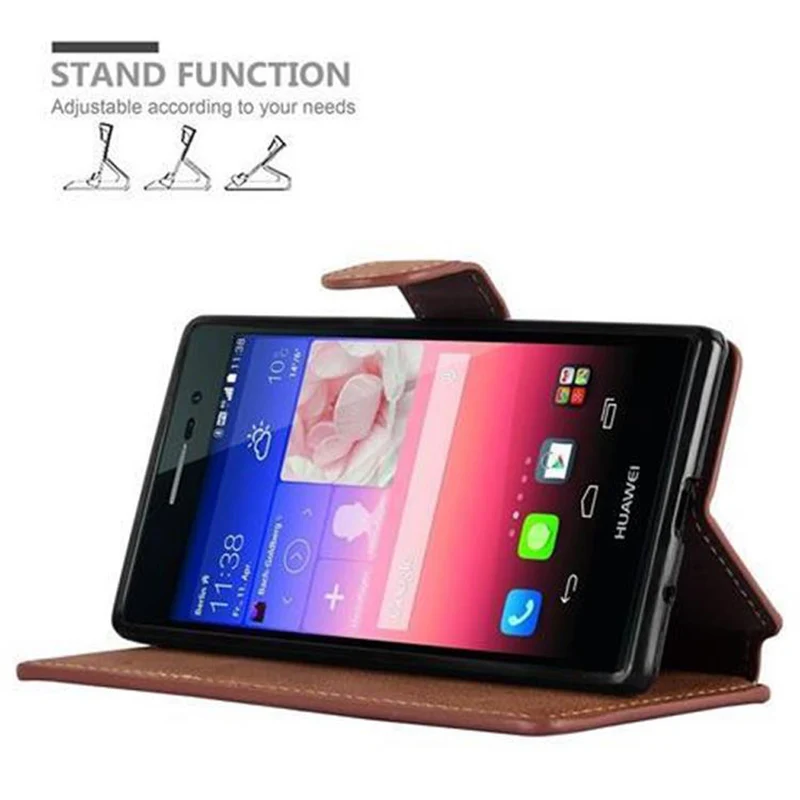 Cadorabo Hülle kompatibel mit Huawei ASCEND P7 Schutzhülle mit Standfunktion und Kartenfach im Retro Design