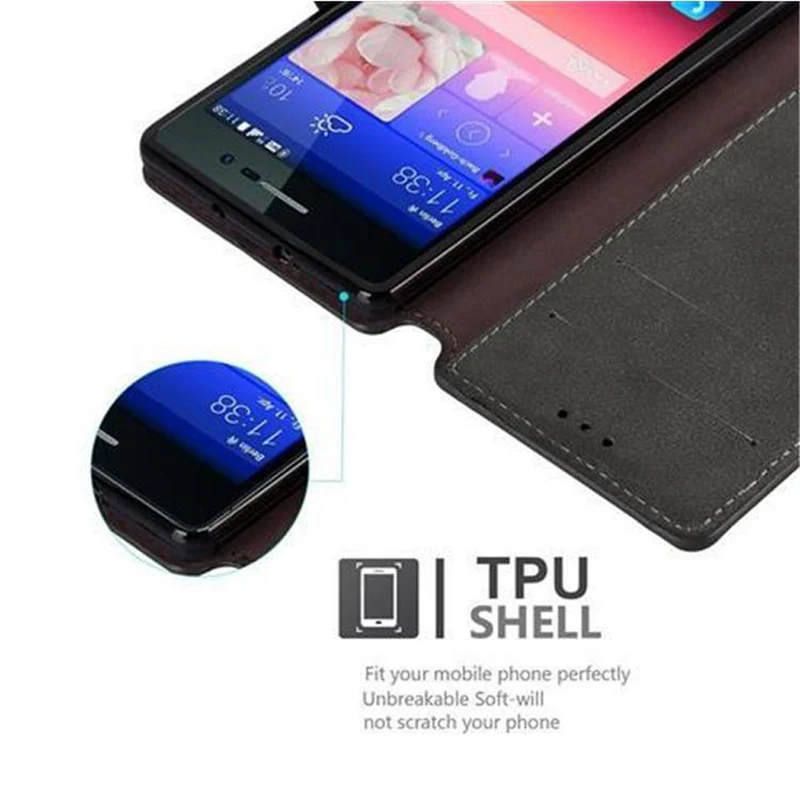 Cadorabo Hülle kompatibel mit Huawei ASCEND P7 Schutzhülle mit Standfunktion und Kartenfach im Retro Design