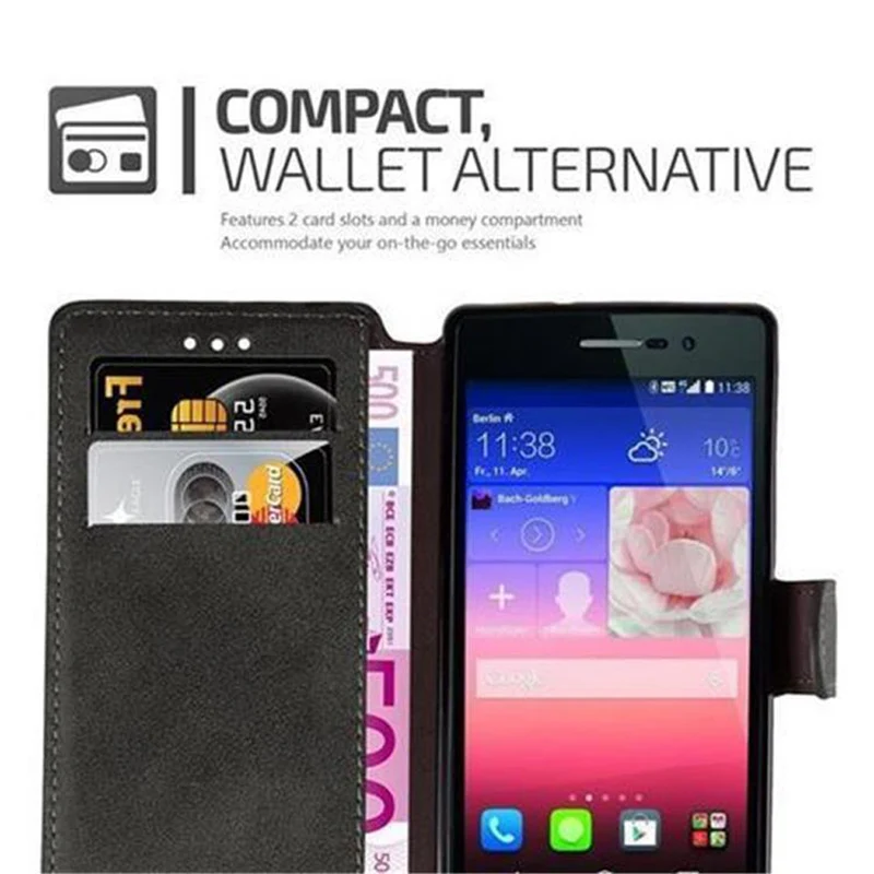 Cadorabo Hülle kompatibel mit Huawei ASCEND P7 Schutzhülle mit Standfunktion und Kartenfach im Retro Design