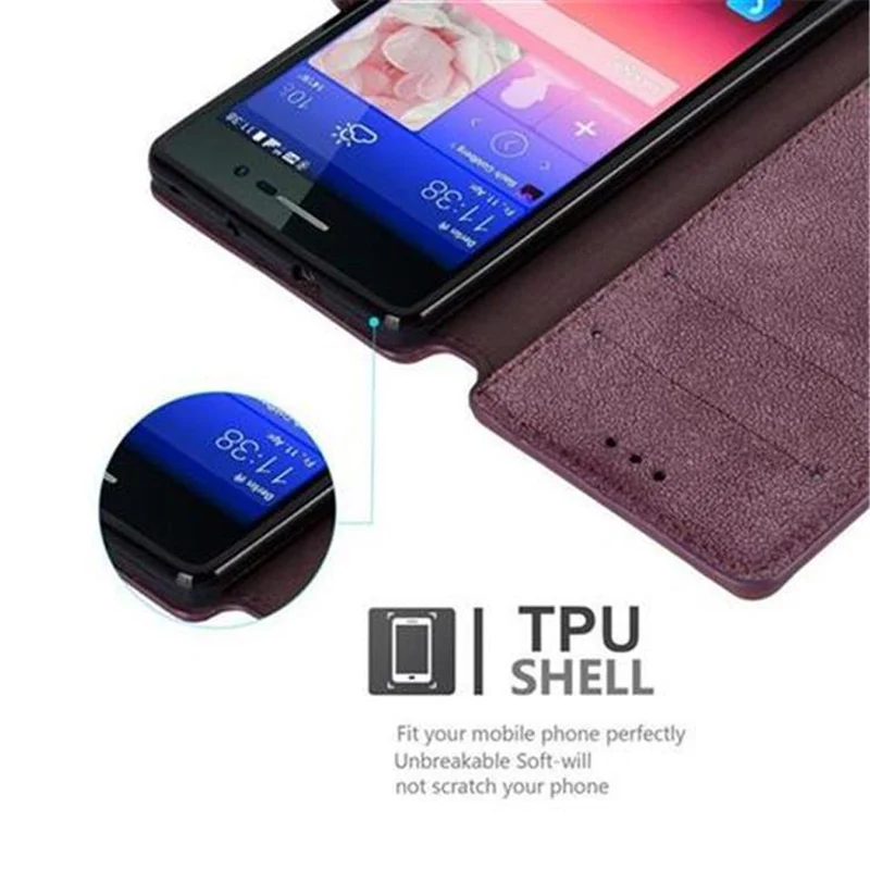 Cadorabo Hülle kompatibel mit Huawei ASCEND P7 Schutzhülle mit Standfunktion und Kartenfach im Retro Design
