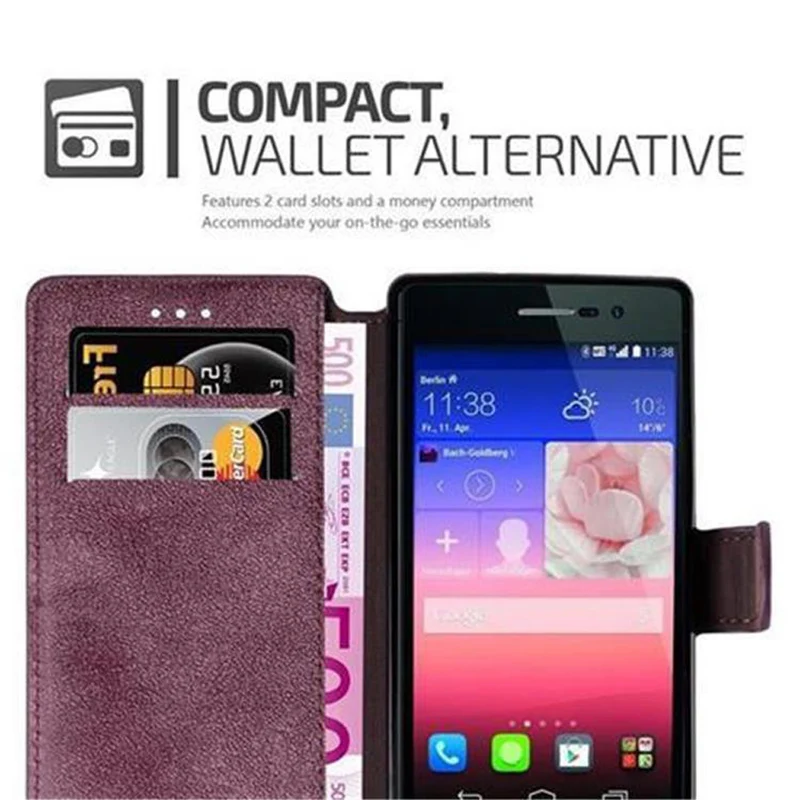 Cadorabo Hülle kompatibel mit Huawei ASCEND P7 Schutzhülle mit Standfunktion und Kartenfach im Retro Design