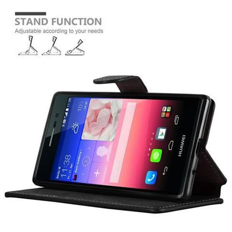 Cadorabo Hülle kompatibel mit Huawei ASCEND P7 Schutzhülle mit Standfunktion und Kartenfach im Retro Design