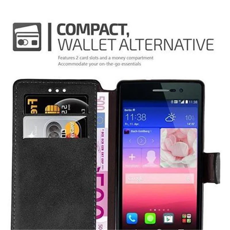 Cadorabo Hülle kompatibel mit Huawei ASCEND P7 Schutzhülle mit Standfunktion und Kartenfach im Retro Design