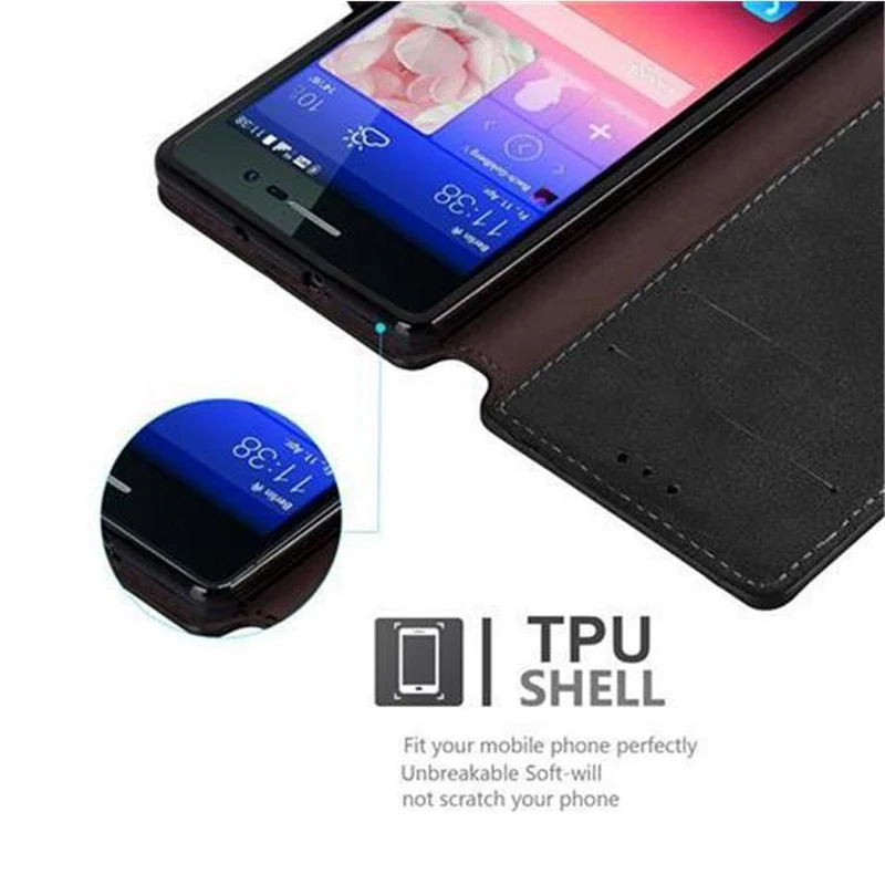 Cadorabo Hülle kompatibel mit Huawei ASCEND P7 Schutzhülle mit Standfunktion und Kartenfach im Retro Design