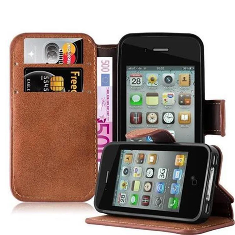 Cadorabo Hülle kompatibel mit Apple iPhone 4 / 4S Schutzhülle mit Standfunktion und Kartenfach im Retro Design
