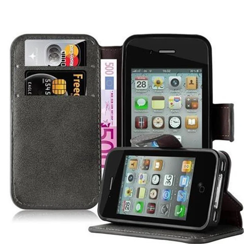 Cadorabo Hülle kompatibel mit Apple iPhone 4 / 4S Schutzhülle mit Standfunktion und Kartenfach im Retro Design