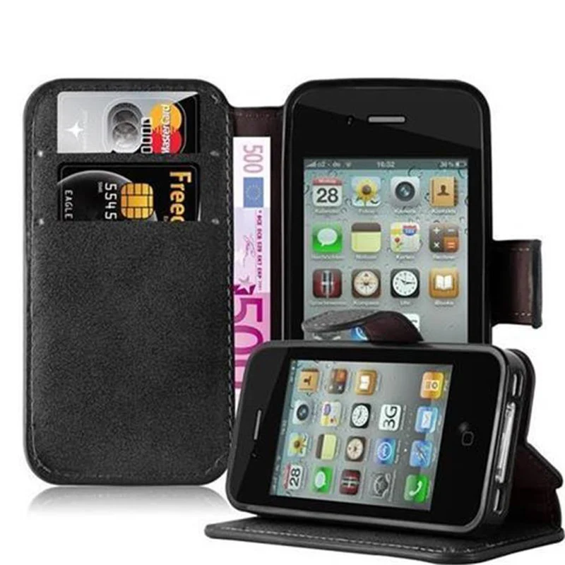 Cadorabo Hülle kompatibel mit Apple iPhone 4 / 4S Schutzhülle mit Standfunktion und Kartenfach im Retro Design