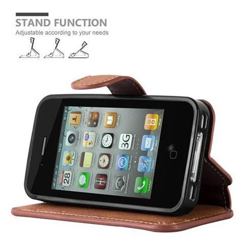 Cadorabo Hülle kompatibel mit Apple iPhone 4 / 4S Schutzhülle mit Standfunktion und Kartenfach im Retro Design