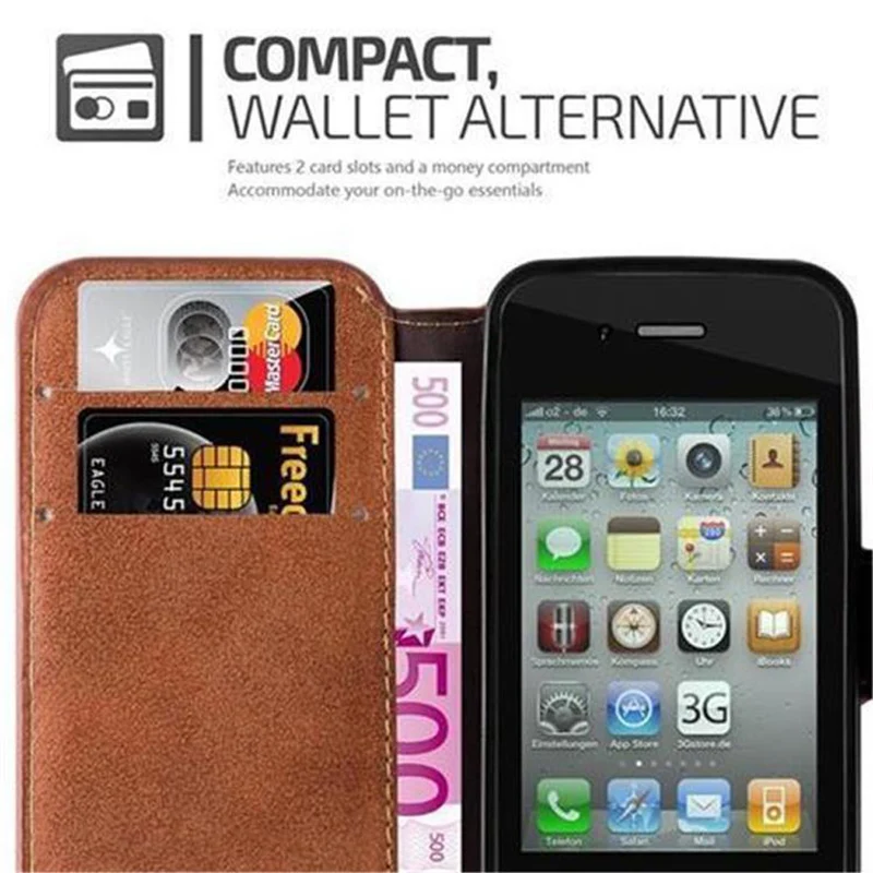 Cadorabo Hülle kompatibel mit Apple iPhone 4 / 4S Schutzhülle mit Standfunktion und Kartenfach im Retro Design