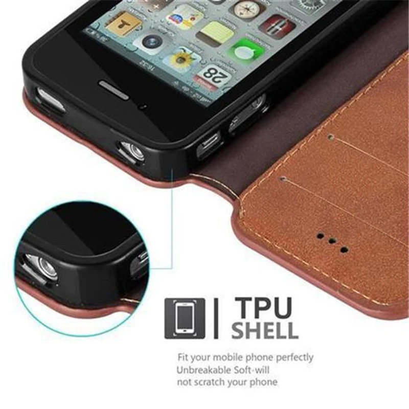 Cadorabo Hülle kompatibel mit Apple iPhone 4 / 4S Schutzhülle mit Standfunktion und Kartenfach im Retro Design