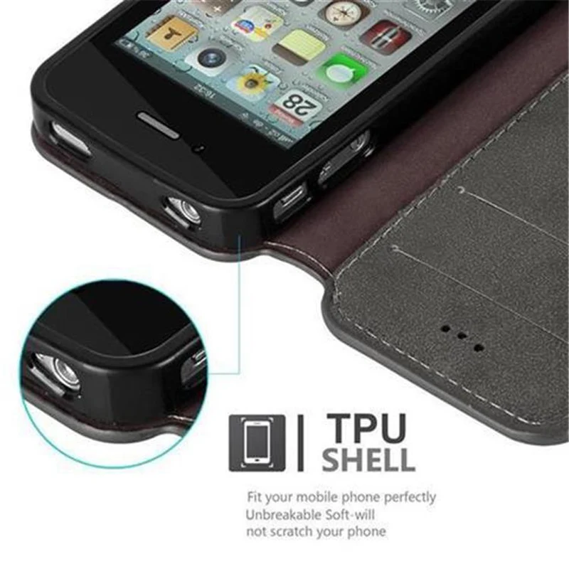 Cadorabo Hülle kompatibel mit Apple iPhone 4 / 4S Schutzhülle mit Standfunktion und Kartenfach im Retro Design