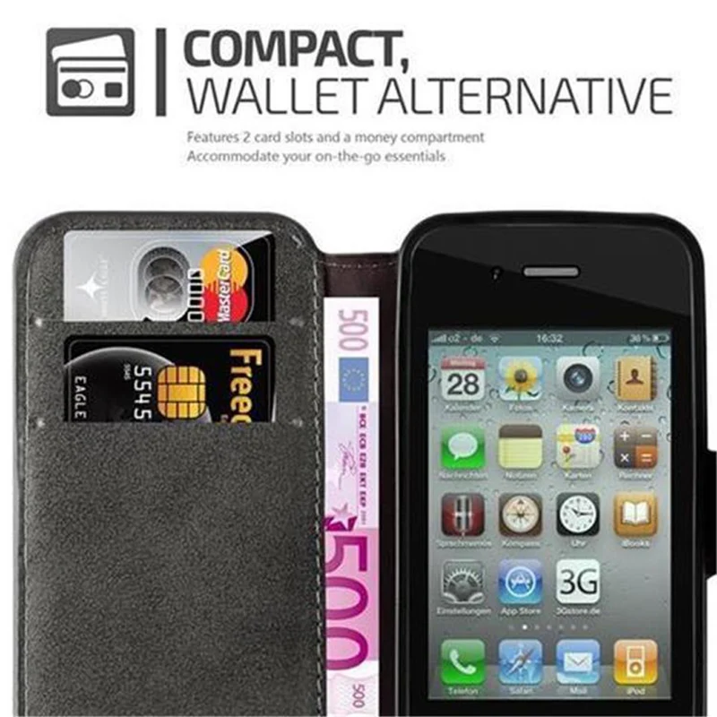 Cadorabo Hülle kompatibel mit Apple iPhone 4 / 4S Schutzhülle mit Standfunktion und Kartenfach im Retro Design