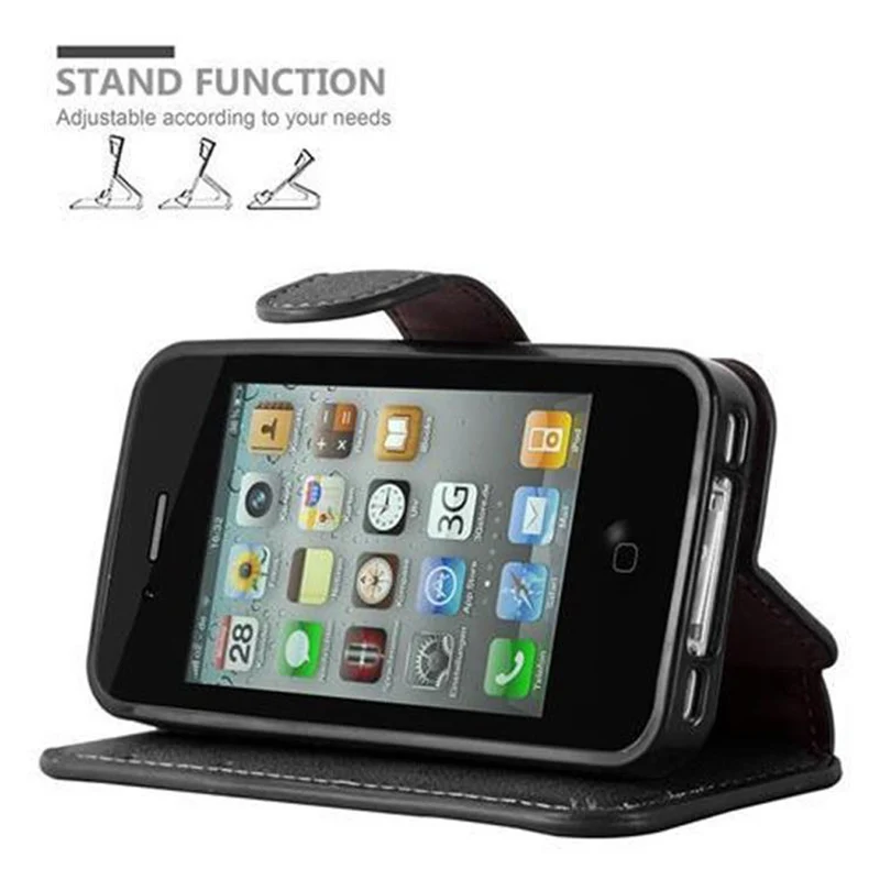 Cadorabo Hülle kompatibel mit Apple iPhone 4 / 4S Schutzhülle mit Standfunktion und Kartenfach im Retro Design