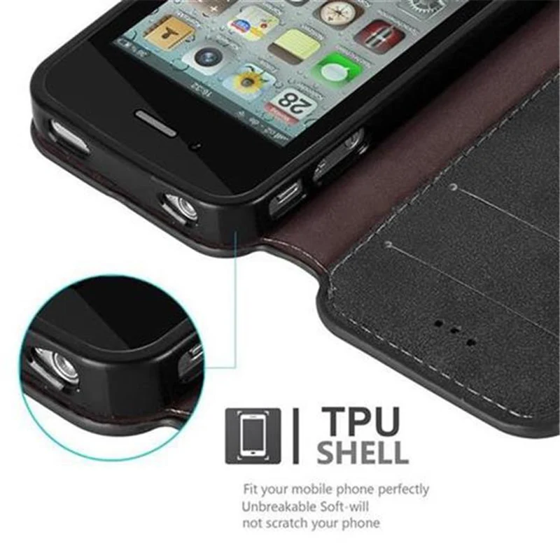 Cadorabo Hülle kompatibel mit Apple iPhone 4 / 4S Schutzhülle mit Standfunktion und Kartenfach im Retro Design