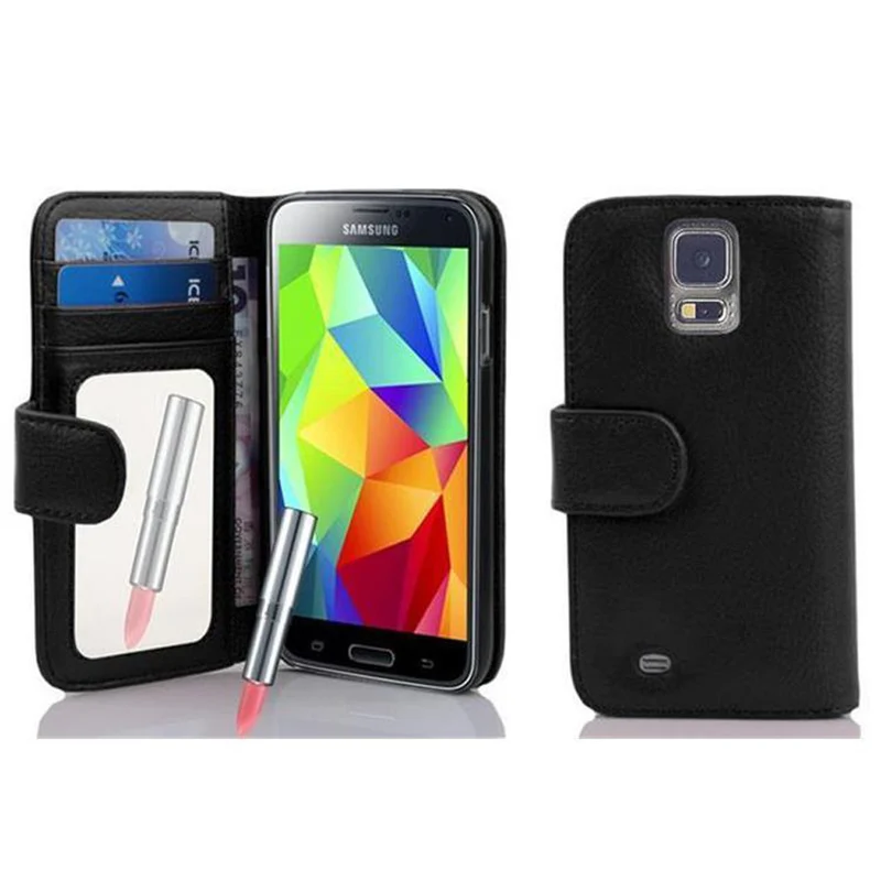 Cadorabo Hülle kompatibel mit Samsung Galaxy S5 / S5 NEO Schutzhülle mit Spiegel und Kartenfach