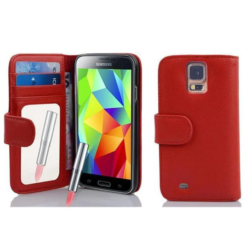 Cadorabo Hülle kompatibel mit Samsung Galaxy S5 / S5 NEO Schutzhülle mit Spiegel und Kartenfach