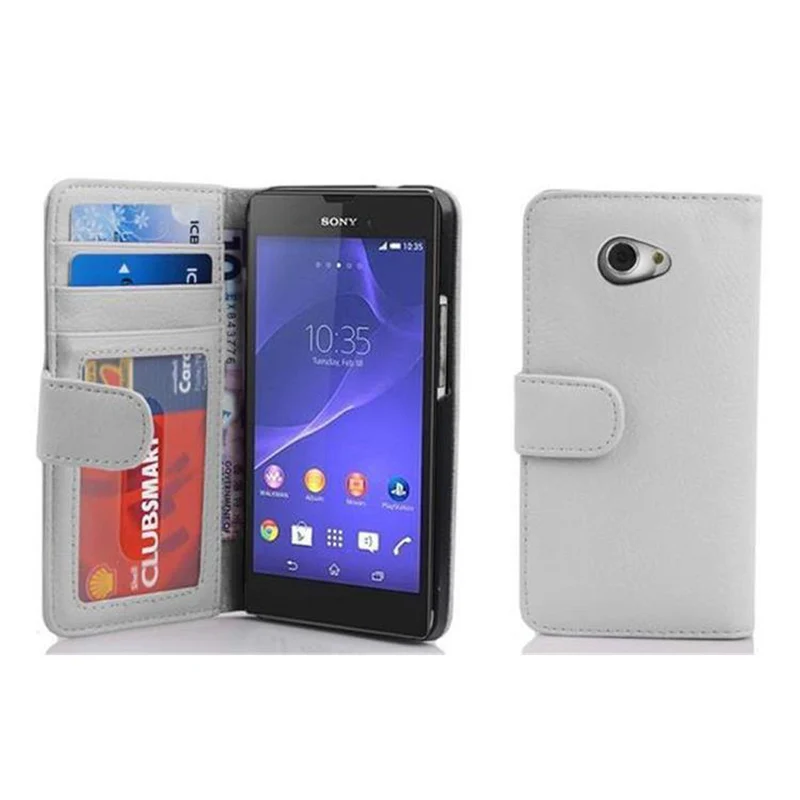 Cadorabo Hülle kompatibel mit Sony Xperia M2 / M2 AQUA Schutzhülle mit Magnetverschluss und 3 Kartenfächern