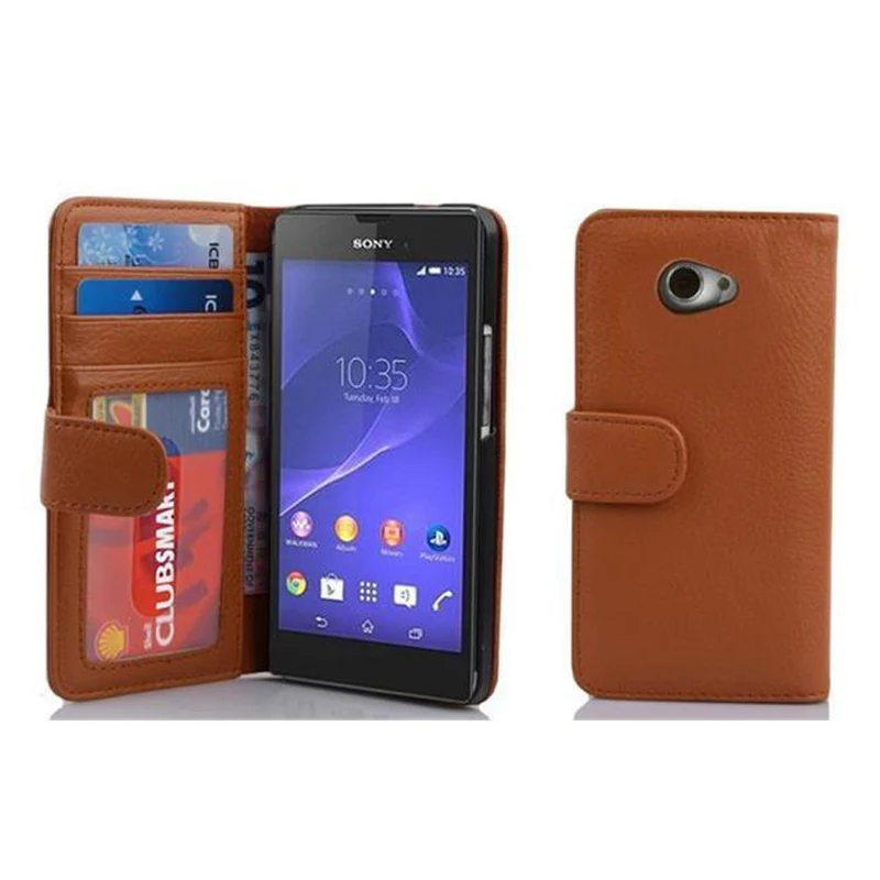 Cadorabo Hülle kompatibel mit Sony Xperia M2 / M2 AQUA Schutzhülle mit Magnetverschluss und 3 Kartenfächern