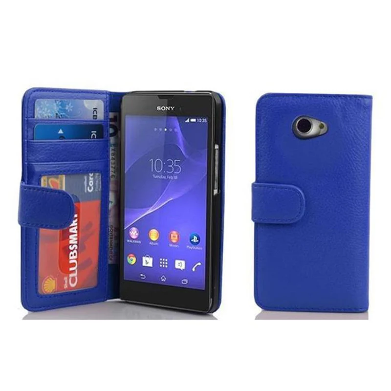 Cadorabo Hülle kompatibel mit Sony Xperia M2 / M2 AQUA Schutzhülle mit Magnetverschluss und 3 Kartenfächern