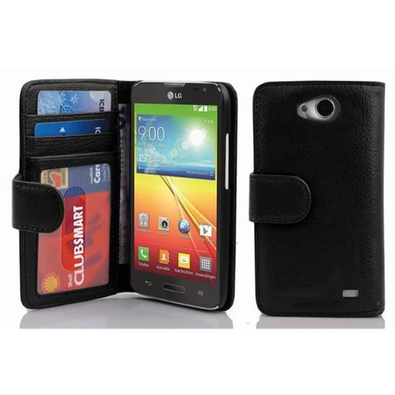 Cadorabo Hülle kompatibel mit LG L70 (1. SIM) Schutzhülle mit Magnetverschluss und 3 Kartenfächern