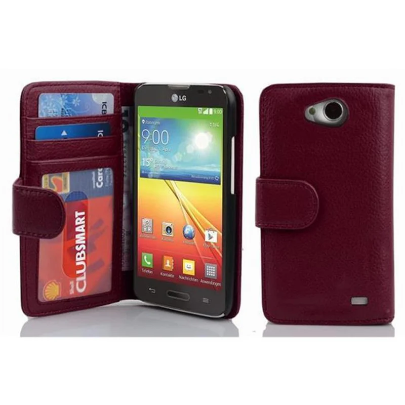 Cadorabo Hülle kompatibel mit LG L70 (1. SIM) Schutzhülle mit Magnetverschluss und 3 Kartenfächern