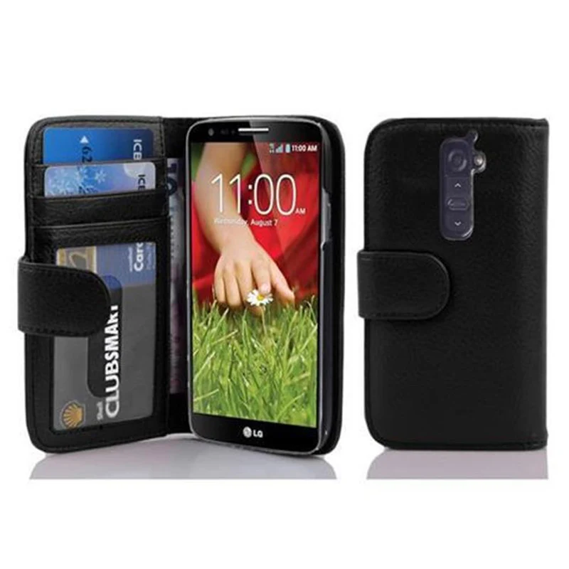 Cadorabo Hülle kompatibel mit LG G2 Schutzhülle mit Magnetverschluss und 3 Kartenfächern