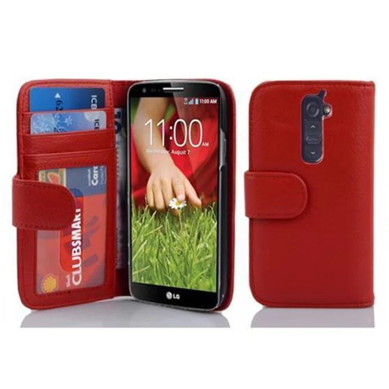 Cadorabo Hülle kompatibel mit LG G2 Schutzhülle mit Magnetverschluss und 3 Kartenfächern