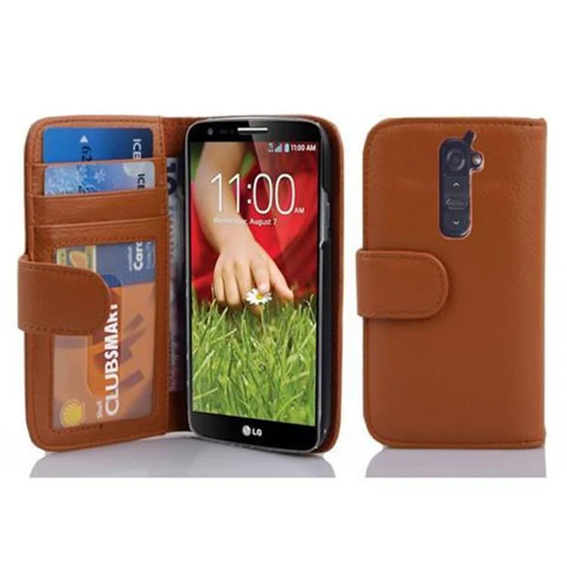 Cadorabo Hülle kompatibel mit LG G2 Schutzhülle mit Magnetverschluss und 3 Kartenfächern