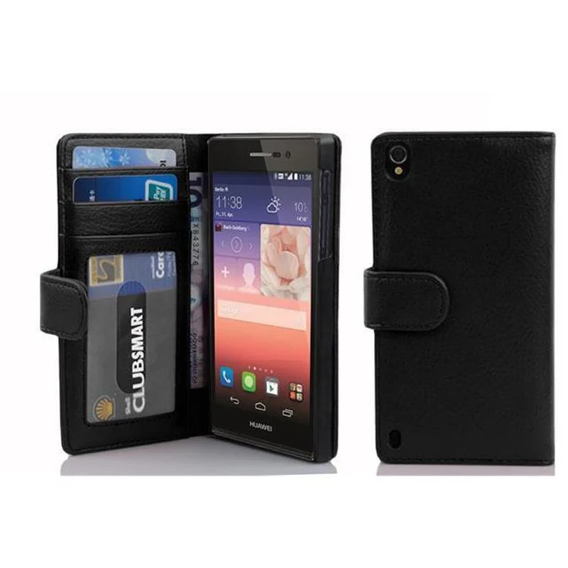 Cadorabo Hülle kompatibel mit Huawei ASCEND P7 Schutzhülle mit Magnetverschluss und 3 Kartenfächern
