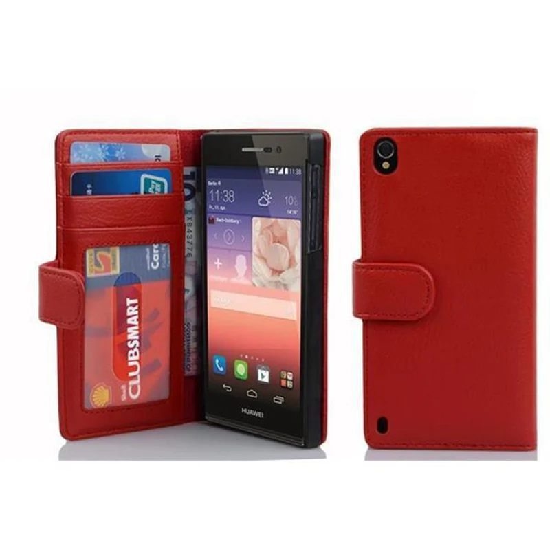 Cadorabo Hülle kompatibel mit Huawei ASCEND P7 Schutzhülle mit Magnetverschluss und 3 Kartenfächern