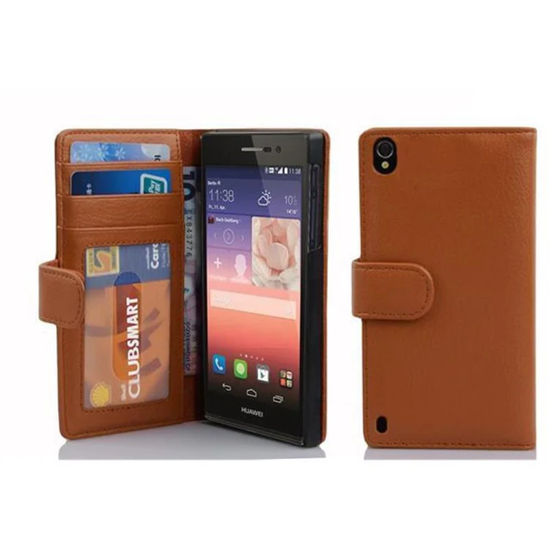 Cadorabo Hülle kompatibel mit Huawei ASCEND P7 Schutzhülle mit Magnetverschluss und 3 Kartenfächern