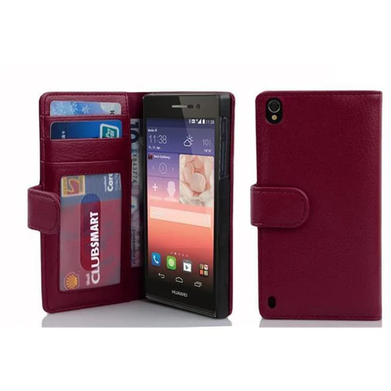 Cadorabo Hülle kompatibel mit Huawei ASCEND P7 Schutzhülle mit Magnetverschluss und 3 Kartenfächern